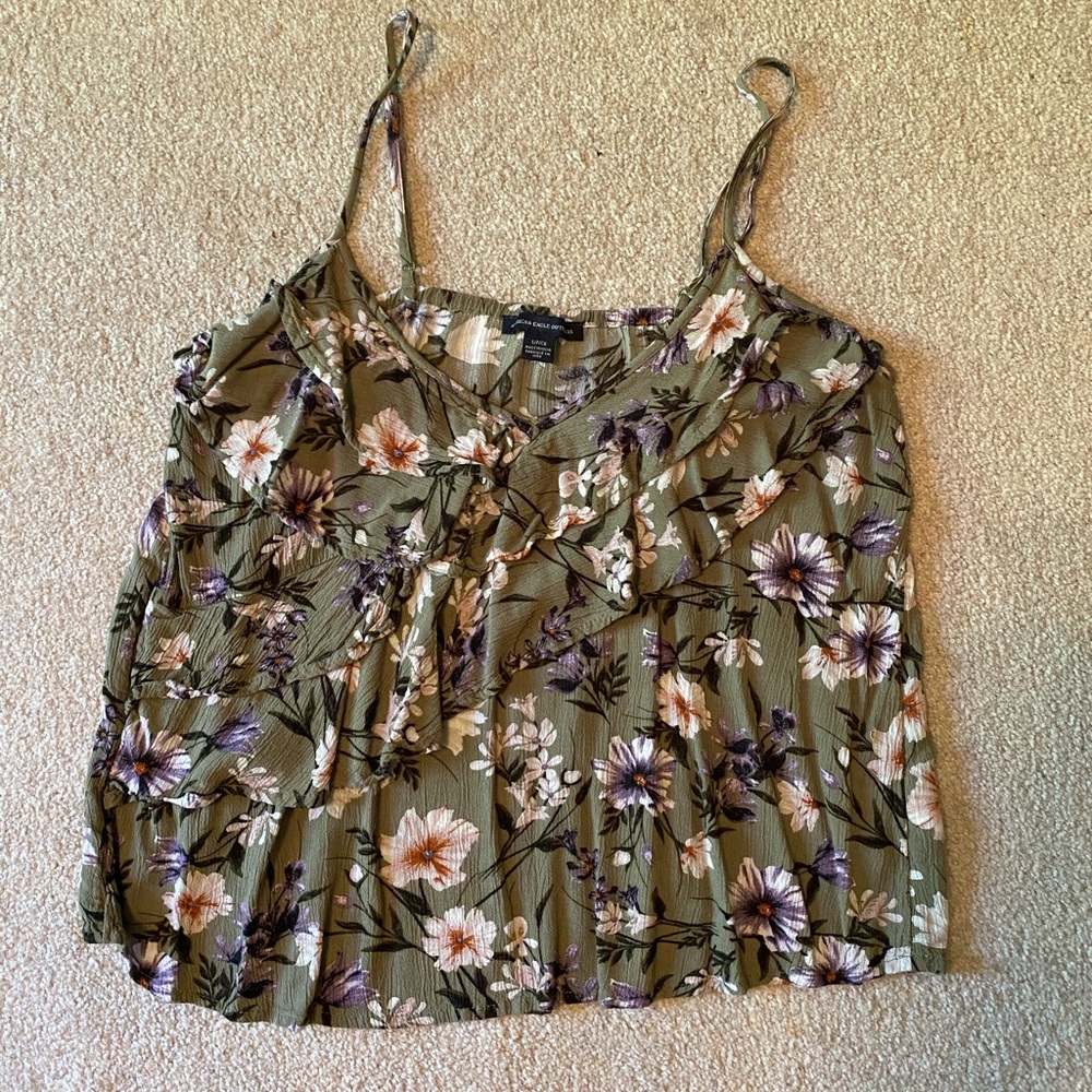 Floral ruffle tank